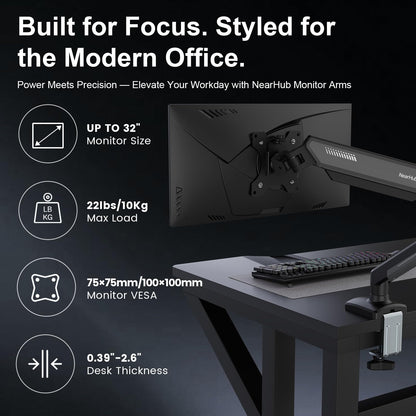 NearHub Single Monitor Mount Arm for 13-32" Up to 22 lbs