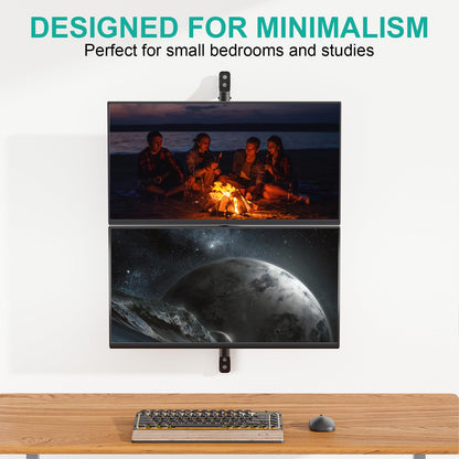 Wall Mounted Dual Stacked Monitor Mount for 17-38 Inch - 2 Screens 22lbs each