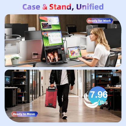 Quad Laptop Screen Extender, 15.6" FHD 1080P Triple Monitor, Combine into One 30" Screen