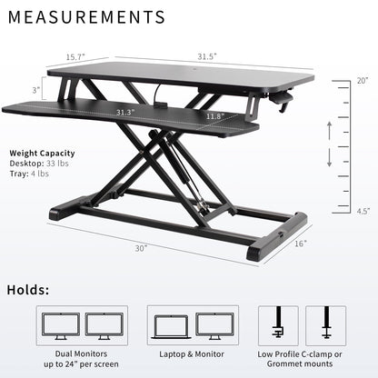 32 inch Desk Converter with Height Adjustable Sit to Stand Riser