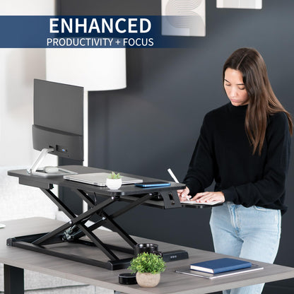 32 inch Desk Converter with Height Adjustable Sit to Stand Riser