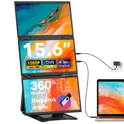 Quad Laptop Screen Extender, 15.6" FHD 1080P Triple Monitor, Combine into One 30" Screen