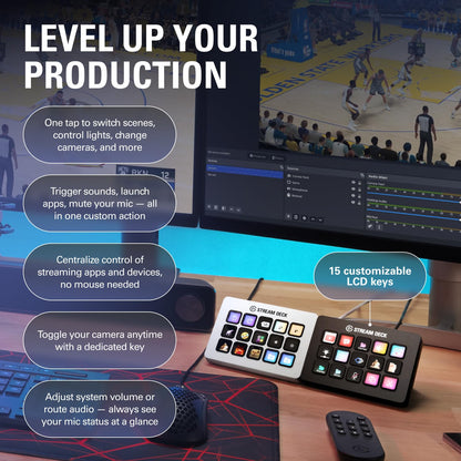 Stream Deck MK.2 – Studio Controller, 15 macro keys, trigger actions in apps and software