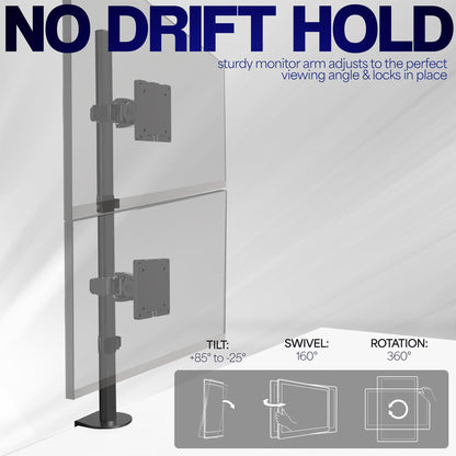 VIVO Dual Vertically Stacked Ultra-Wide Monitor Desk Mount for up to 49 inch Ultrawide Screens, Extra Tall Heavy Duty Adjustable Stand Holds 44 lbs Per Screen