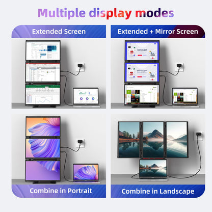 Quad Laptop Screen Extender, 15.6" FHD 1080P Triple Monitor, Combine into One 30" Screen