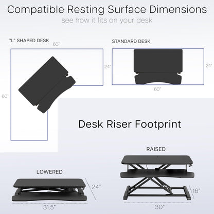 32 inch Desk Converter with Height Adjustable Sit to Stand Riser