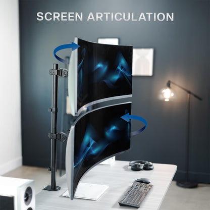 VIVO Dual Vertically Stacked Ultra-Wide Monitor Desk Mount for up to 49 inch Ultrawide Screens, Extra Tall Heavy Duty Adjustable Stand Holds 44 lbs Per Screen