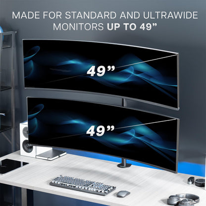 VIVO Dual Vertically Stacked Ultra-Wide Monitor Desk Mount for up to 49 inch Ultrawide Screens, Extra Tall Heavy Duty Adjustable Stand Holds 44 lbs Per Screen
