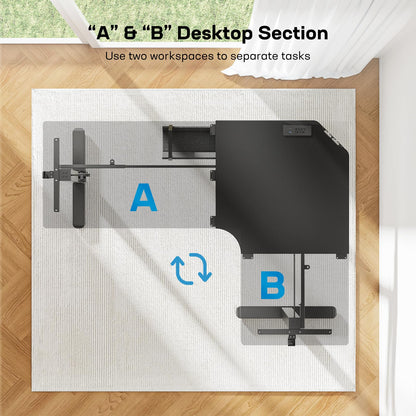 63″ Electric Height Adjustable, Dual Motor L-Shaped Standing Desk, Built-in Power Outlets