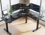 63″ Electric Height Adjustable, Dual Motor L-Shaped Standing Desk, Built-in Power Outlets