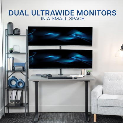 VIVO Dual Vertically Stacked Ultra-Wide Monitor Desk Mount for up to 49 inch Ultrawide Screens, Extra Tall Heavy Duty Adjustable Stand Holds 44 lbs Per Screen