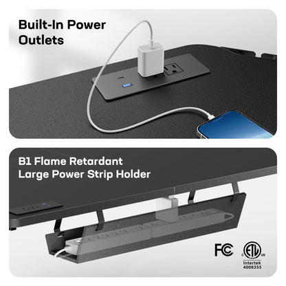 63″ Electric Height Adjustable, Dual Motor L-Shaped Standing Desk, Built-in Power Outlets